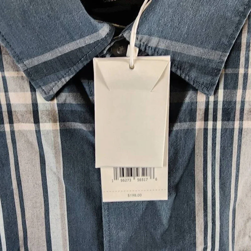 Vince Lorimer Plaid Long Sleeve Shirt Men's XL Harbor Blue Combo Button Closure